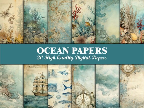 Download Sea Scrapbook Paper Blue Ocean Pattern - Blue Collection