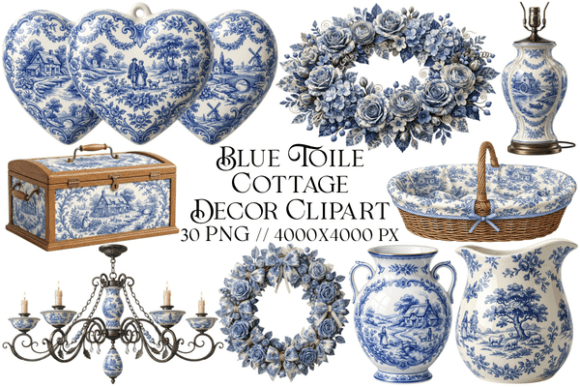 Download Blue Toile Cottage Decor Clipart - Blue Collection