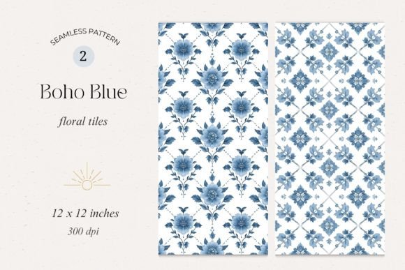 Download Boho Blue Floral Tile Seamless Patterns - Blue Collection