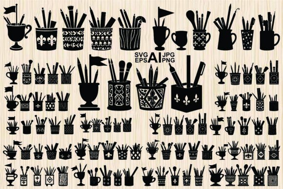 Download Set of Silhouette Art Supplies Container - Premium Resources