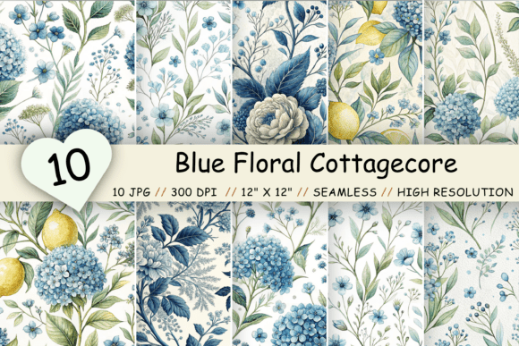 Download Blue Floral Cottagecore Pattern Pack - Blue Collection