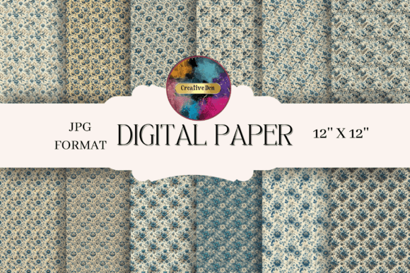 Download 12 Blue and Cream Vintage Floral Pattern - Blue Collection