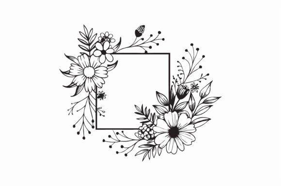 Download Minimalist Black and White Floral Frame - Floral frame Collection