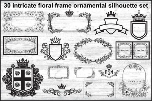 Download 30 Intricate Floral Frame Silhouette Set - Floral frame Collection
