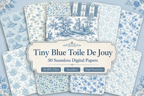 Download Tiny Blue Toile De Jouy Seamless Bundle - Blue Collection